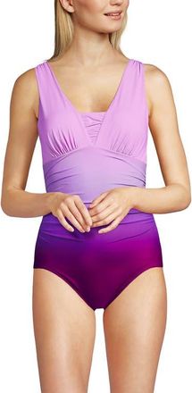 Lands End SlenderSuit Grecian Low Leg One Piece Swimsuit in Bright Magenta Shine at Nordstrom, Size 24W