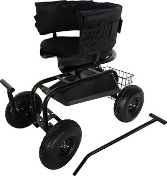 Relaxdays Relaxdays, Asiento De Jard&iacute;n Con Ruedas, Regulable En Altura, 150 Kg, Almacenaje, Manillares, Coj&iacute;n, Respaldo, Negro