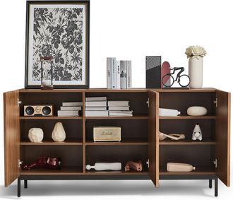 STILVORA Aparador Con 3 Puertas Y 2 Estantes Ajustables, Frentes 3d Ondulados, En Mdf, 150&times;40&times;80 Cm, Natural