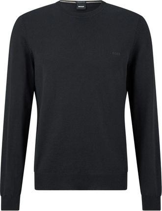 HUGO BOSS Veelzijdige wollen trui - Heren - Ronde hals truien - Zwart - 3XL - Wol - Truien & Vesten