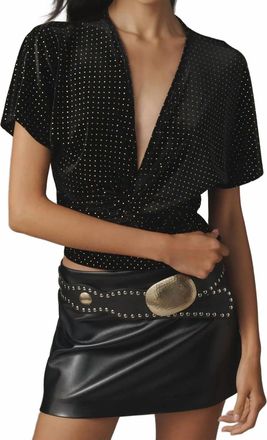 Bishop + Young Velvet Twist Front Top In Black Polka Dot