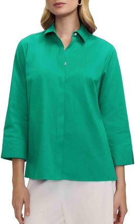 Foxcroft Beatrice Matte Satin Side Button Shirt in Kelly Green at Nordstrom, Size X-Large