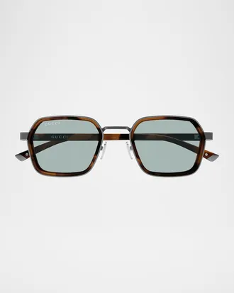 Gucci Men & apos;s Gg2074S Noble Tip Acetate and Metal Square Sunglasses