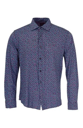 Lords of Harlech Sherlock Tailored Merino Wool Shirt in City Geo Plum at Nordstrom, Size Xx-Large
