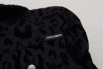Dolce & Gabbana Womens Cotton Black Leopard Long Sleeve Denim Jacket Rayon Elastane Clothing