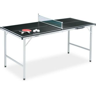 Relaxdays Tavolo da Ping Pong Pieghevole, con Rete, 2 Racchette, 3 Palline, HxLxP: 70 x 70 x 150 cm, Nero - Relaxdays