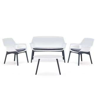 Concept Usine Muebles de jard&iacute;n blancos de 4 plazas con mesa de centro
