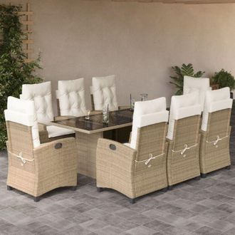 vidaXL Set Comedor De Jard&iacute;n 9 Pzas Con Cojines Rat&aacute;n Sint&eacute;tico Beige Vidaxl