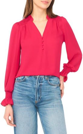 CeCe by Cynthia Steffe Half Placket Smocked Accent Top in Rose Cerise at Nordstrom, Size Xx-Large