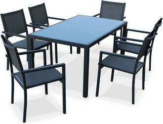 Sweeek 6-seater aluminium garden table with textilene chairs, Capua 150, Anthracite, 150x90x71 cm