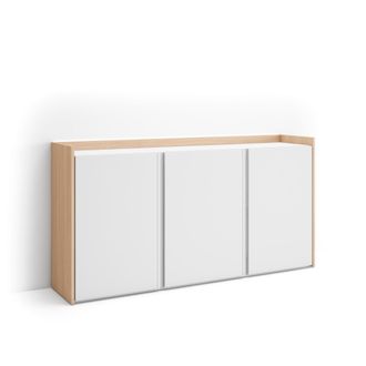 Skraut Home Skraut Home - Aparador Para Sal&oacute;n, Gran Capacidad De Almacenaje, 156x35x80cm, 3 Puertas, Led, Estilo Moderno, Blanco Y Roble Soft