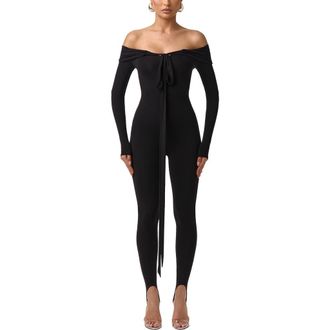 Naked Wardrobe Naked Knot Off the Shoulder Jumpsuit in Black at Nordstrom, Size X-Small