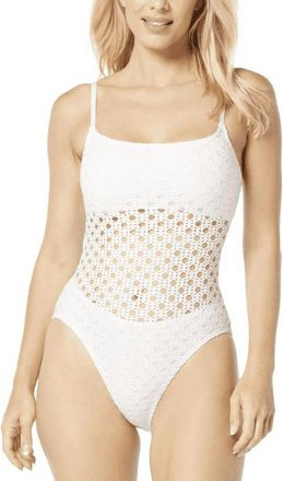 Carmen Marc Valvo Crochet One Piece Swimsuit In White