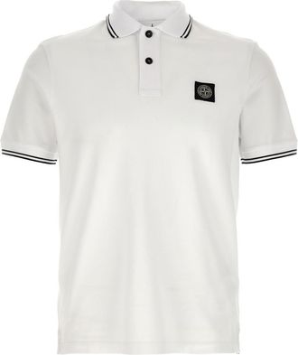 Stone Island White Logo Patch Polo