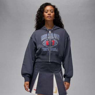Nike Jordan Womens Jordan Flight Fleece x Howard University Full-Zip Cropped Hoodie in Grey | IH0565-015