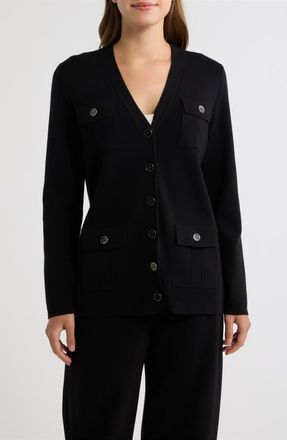 Anne Klein Four-Pocket Cardigan in Anne Black at Nordstrom, Size Xx-Small