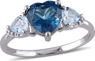 Mimi & Max Blue Topaz and Diamond Accent Triple Heart Ring in Sterling Silver