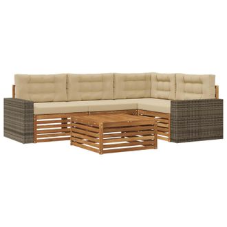 vidaXL Conjunto De Sof&aacute;s De Exterior 5 Pcs Natural Y Beige Vidaxl