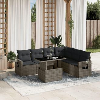 vidaXL Set De Sof&aacute;s De Jard&iacute;n 7 Pzas Con Cojines Rat&aacute;n Sint&eacute;tico Gris Vidaxl