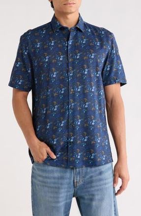 Soul of London Linen Blend Short Sleeve Sport Shirt in Navy /Marine at Nordstrom Rack, Size Xx-Large