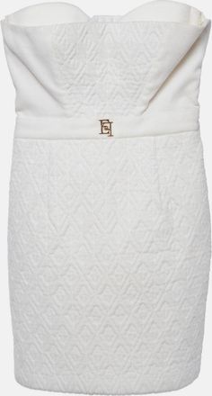 Elisabetta Franchi Off White Textured Velvet Strapless Mini Dress