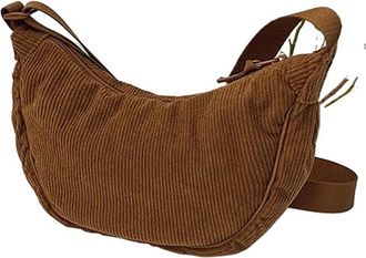 Generic Solid Color Corduroy Womens Hobos Shoulder Bag Retro Casual Female Crossbody Bags Ladies Daily Travel Handbags Messenger(Brown)