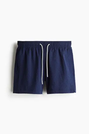 H&M Badeshorts aus Seersucker - Marineblau