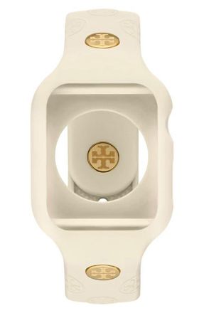 Tory Burch The T Monogram Silicone 20mm Apple Watch Watchband, 41mm in Ivory at Nordstrom, Size 41 Mm