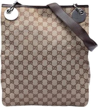 Gucci Pre-owned The Eclipse Crossbody Bag - Dames - Vintage Schoudertas - Beige - ONE Size - Leer - Vintage