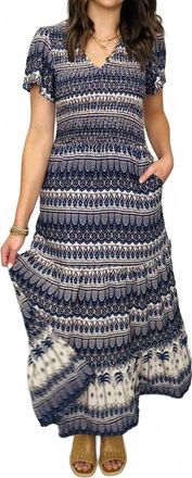 Tribal Ruched Top Maxi Dress In Scuba Blue