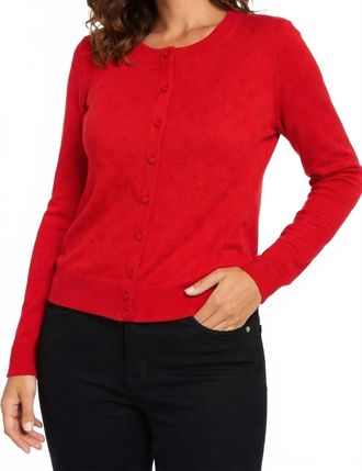 Tribal Button Down Front Pointelle Cardigan In Rouge