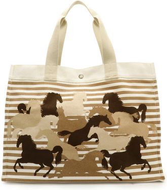 Herm&egrave;s Ecru Canvas Beach Bag Shoulder Bag Tote Bag (Pre-Owned)