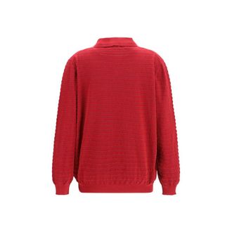 Miu Miu Striped Cotton Polo Shirt - Red