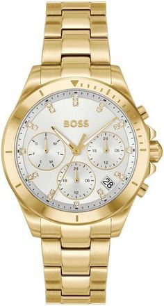 BOSS Alley Chronograph Bracelet Watch, 36mm in Silver/Gold at Nordstrom