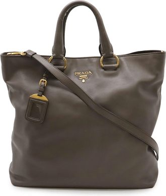 Prada Grayish Leather Shoulder Bag Tote Bag (Pre-Owned)