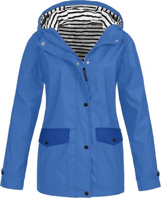 Generic Rain Jacket Women Zip Up Windbreaker Hoodies Lightweight Jackets Long Sleeve drawstring Coat Plus Size Winter and Autumn Rain & Outdoors Hiking (Blue,