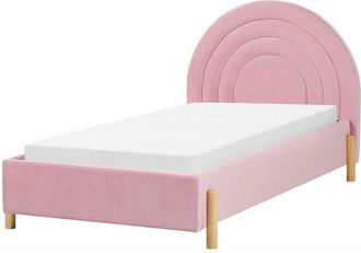 Beliani Beliani - Letto retro a mezza luna con contenitore 90 x 200 cm in bouclè rosa Margut
