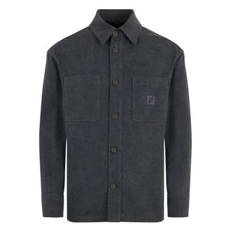 Fendi Casual Shirts, male, Gray, Size: XL Denim Shirt with Embroidery