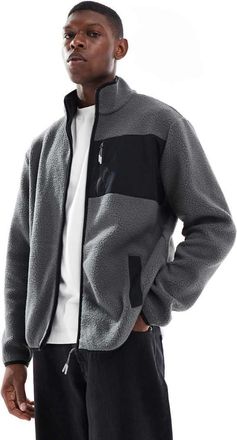 Jack & Jones Felpa in pile borg grigia con tasca a contrasto-Grigio