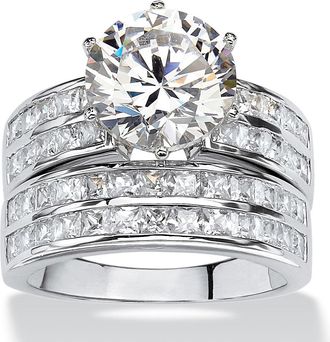 Palm Beach Jewelry 5.84 TCW Cubic Zirconia 2-Piece Platinum-Plated Bridal Ring Set