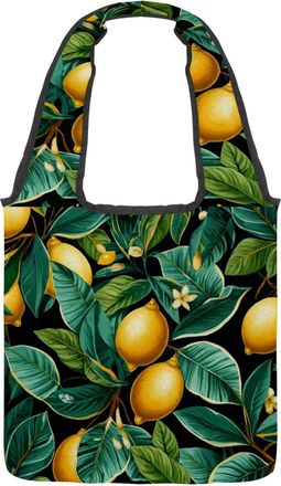 Generic Fresh Green Lemon Reversible Canvas Shoulder Tote - Double-Sided Print, 12oz Cotton, 27cm Drop, Fold-Flat Bag for Travel, Shopping, Street Outings