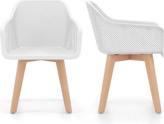 Costway Set of 2 Modern Plastic Dining Chairs with Wood Legs-White