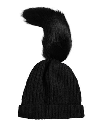 Dolce & Gabbana Womens Ribbed-Knit Fur-Trimmed Beanie Black Acrylic Alpaca Wool