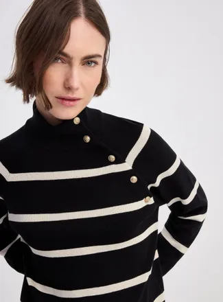 Cream Womens Buttoned mock-neck striped sweater