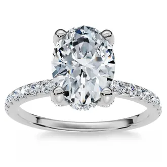 Pompeii3 1 1/2Ct Oval Diamond Accents Engagement Ring White Yellow or Rose Gold Lab Grown