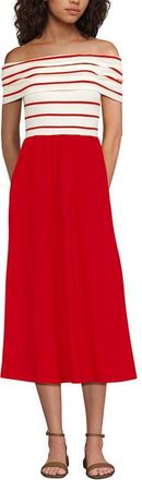 Lands End Off the Shoulder Slender Mixed Media Dress in Ivory/bright Poppy Stripe at Nordstrom, Size X-Large