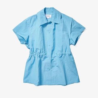 Sunnei Shirt Dress Blue Cotton Elastic Waist Button Front RED06