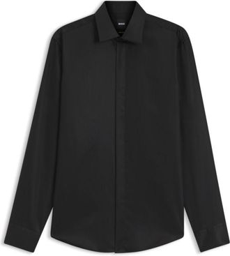 BOSS Regular-fit dress shirt in satin-finish linen