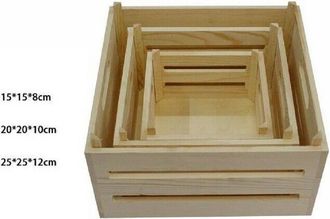 Trade Shop Trade Shop - Set 3 Pezzi Cassette Cesti In Legno Naturale Tris Decoupage Contenitori 53470a