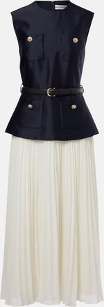 Self Portrait Abito midi plissé in taffetà con cintura